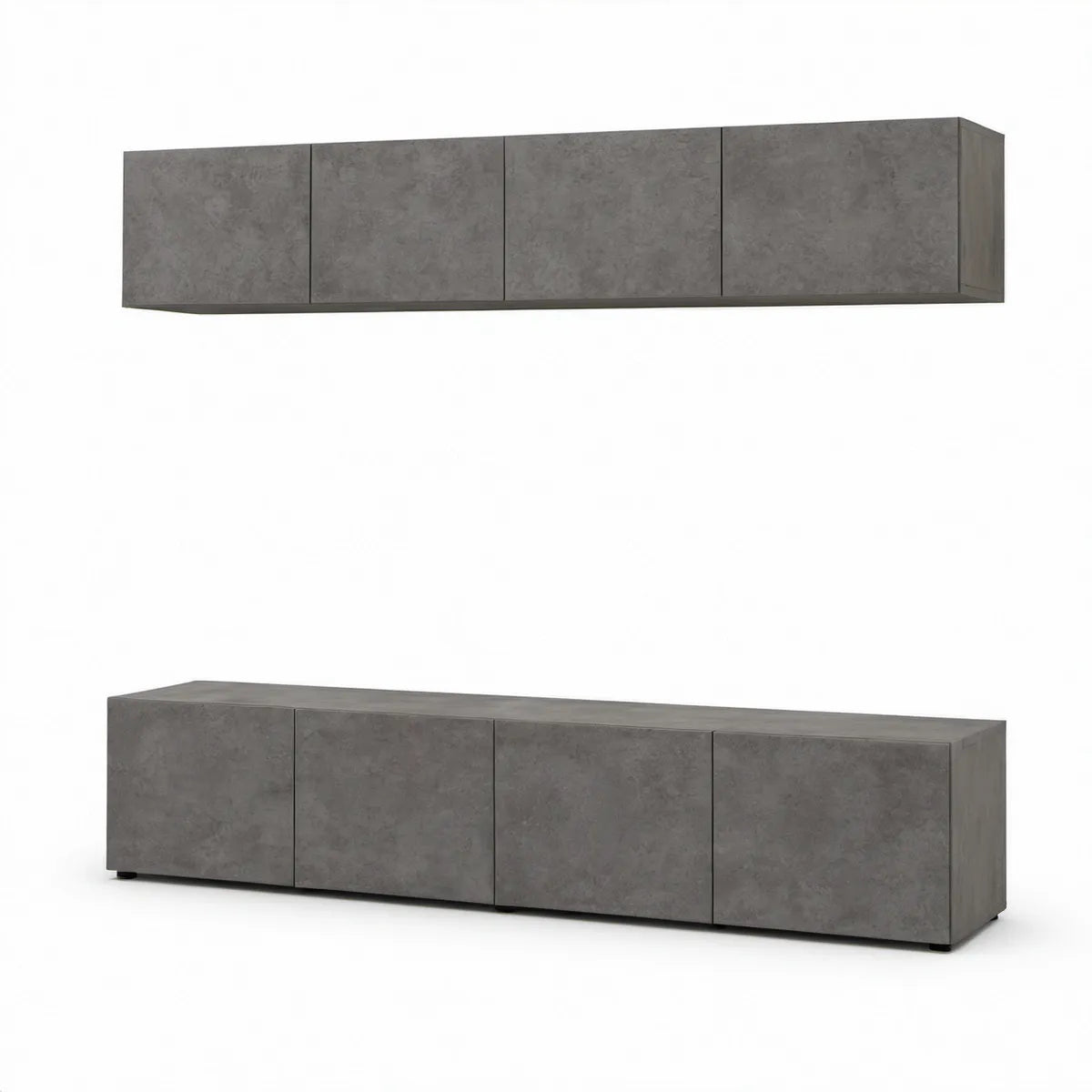 TV-Möbel-Set in grauer Betonoptik, 200 x 40 x 50 cm und 200 x 30 x 35 cm