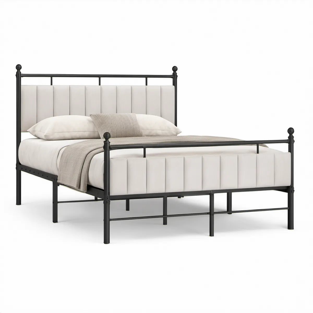 Metallbett 160 x 200 cm mit gepolstertem Kopf- und Fussteil, Schwarz/Creme
