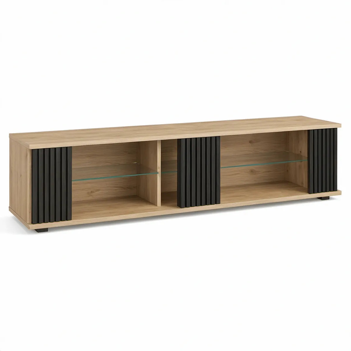 TV-Lowboard aus Eichenfurnier, 180 x 40 x 50 cm, Eiche Natur/Schwarz