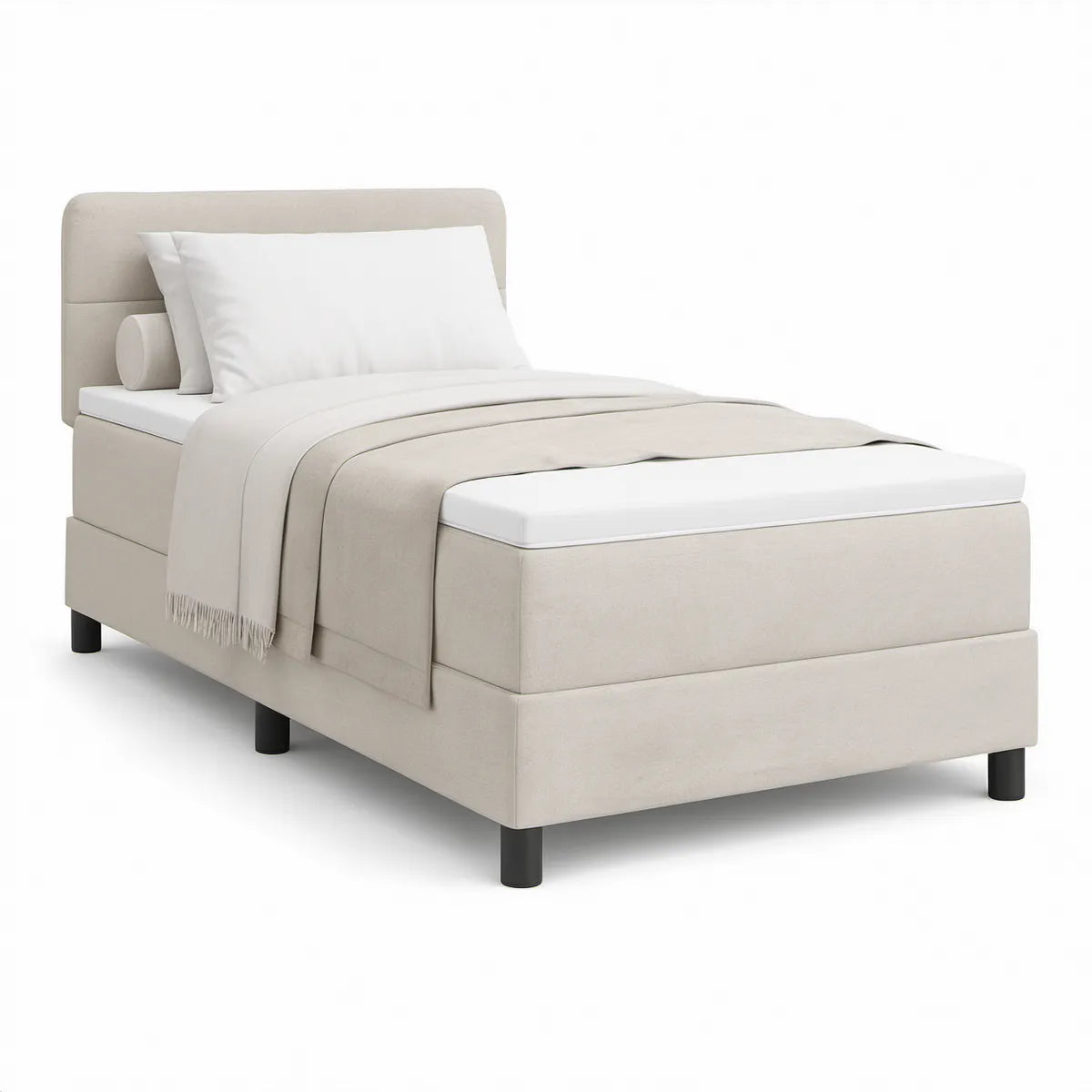 Gepolstertes Einzelbett 90 x 200 cm mit Kopfteil, Beige/Schwarz