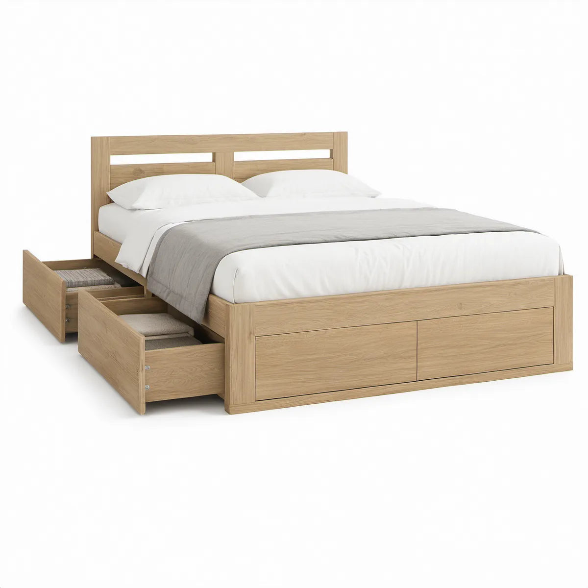 Doppelbett mit 6 Schubladen in Eiche Natur, 160 x 200 cm