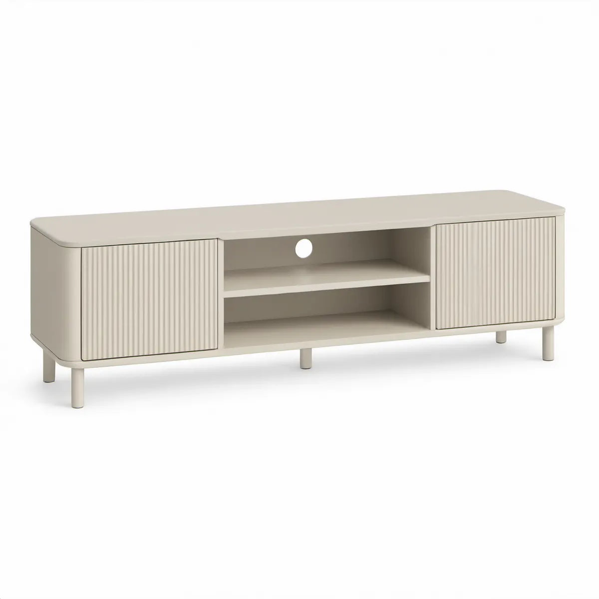 TV-Lowboard in Creme, 160 x 40 x 55 cm, mit 2 Türen und offenen Fächern