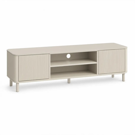 TV-Lowboard in Creme, 160 x 40 x 55 cm, mit 2 Türen und offenen Fächern