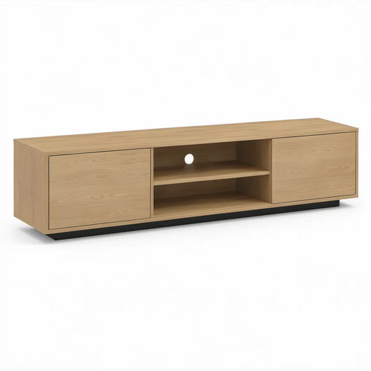 TV-Lowboard 180 x 40 x 45 cm mit 2 Türen, offenen Fächern und Kabeldurchführung, Natur-Eiche/Schwarz