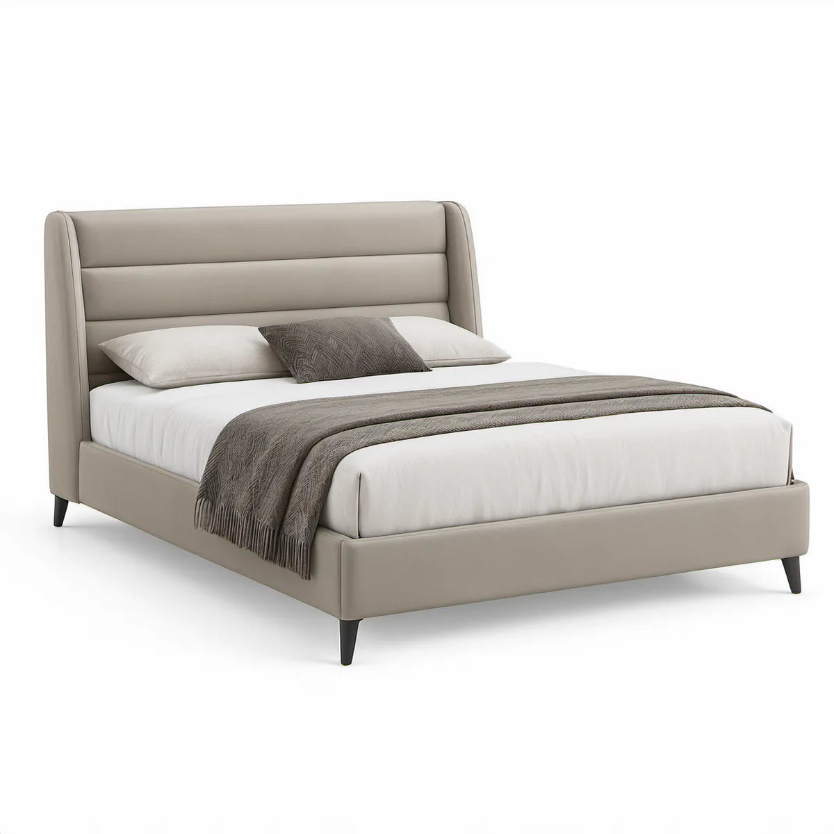 Gepolstertes Doppelbett 180 x 200 cm aus PU-Kunstleder in Taupe