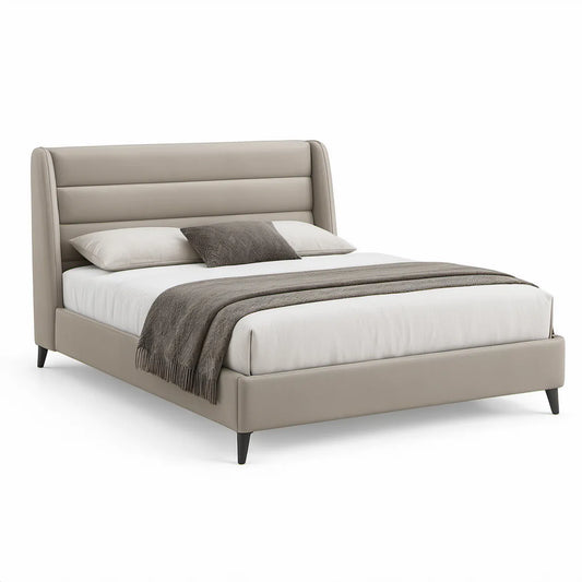 Gepolstertes Doppelbett 180 x 200 cm aus PU-Kunstleder in Taupe