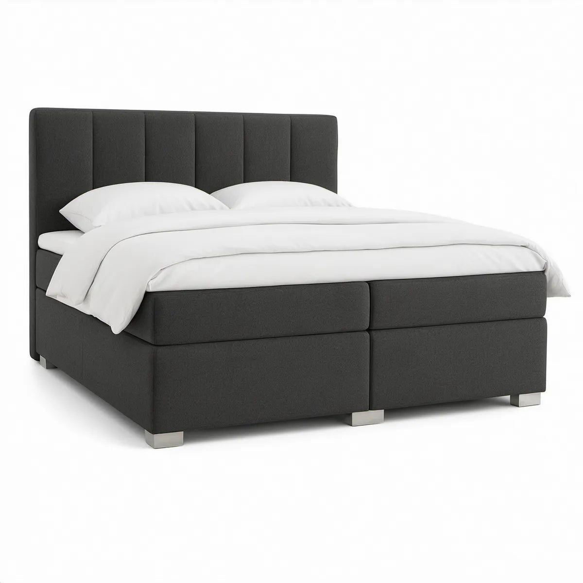 Boxspringbett 180 x 200 cm mit gepolstertem Kopfteil, Polyester Dunkelgrau/Silber
