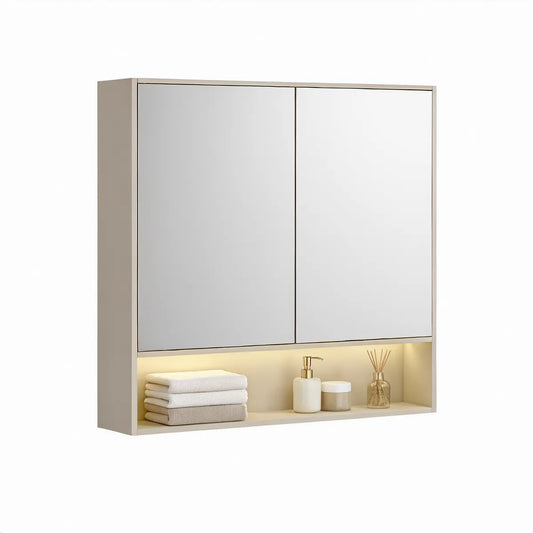 Spiegelschrank mit LED-Beleuchtung, 60 x 15 x 70 cm, Beige/Silber