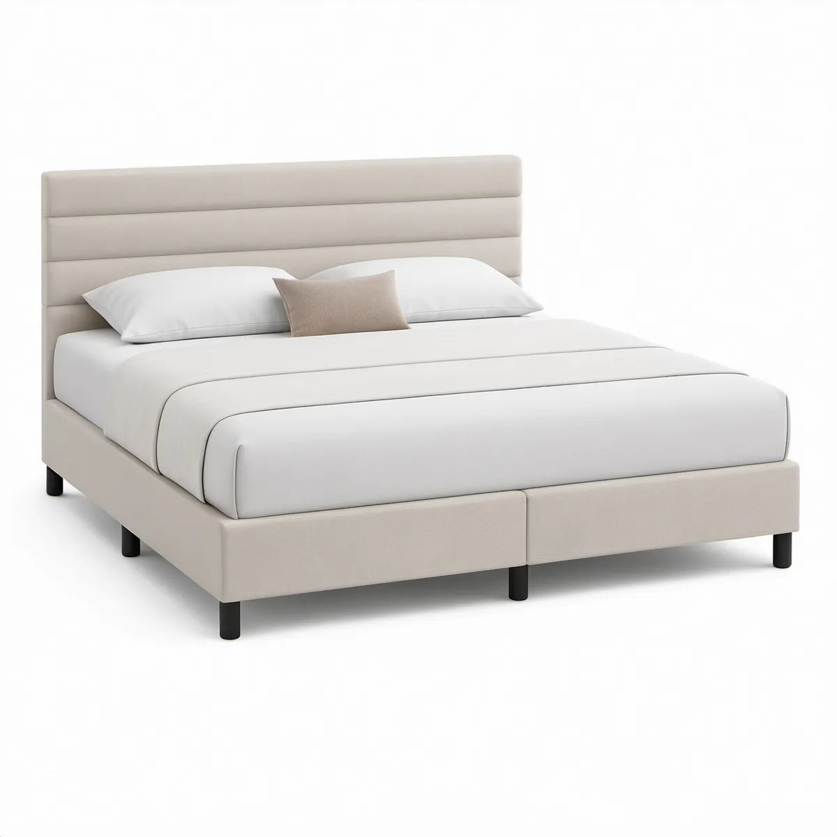 Polsterbett 180 x 200 cm aus Polyester, Beige/Schwarz