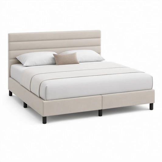 Polsterbett 180 x 200 cm aus Polyester, Beige/Schwarz