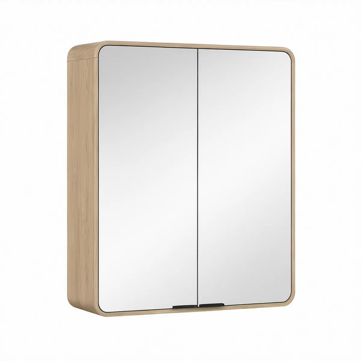 Spiegelschrank mit 2 Spiegeltüren, 60 x 70 x 15 cm, Eiche hell/Silber/Schwarz