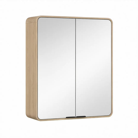 Spiegelschrank mit 2 Spiegeltüren, 60 x 70 x 15 cm, Eiche hell/Silber/Schwarz